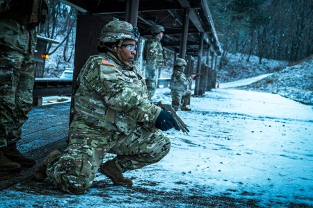 U.S. Army Soldiers and members of the KATUSA Soldier Program conduct an M17 range on Camp Casey South Korea, Dec. 18, 2022. The SIG Sauer M17 is a service pistol derived from the SIG Sauer P320 in use with the United States Armed Forces. 