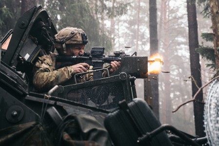 A U.S. Soldier, assigned to 2d Cavalry Regiment, engages the enemy during Dragoon Ready 23 at the Joint Multinational Readiness Center in Hohenfels, Germany, Feb. 1, 2023. 

Dragoon Ready 23 is designed to ensure readiness and train the regiment in its mission-essential tasks in support of unified land operations to enhance proficiency and improve interoperability with NATO Allies. Exercise participants include approximately 2,500 U.S. Soldiers from the 2d Cavalry Regiment, 150 U.S. Soldiers from the 12th Combat Aviation Brigade, and 150 service members from Italy and the United Kingdom.